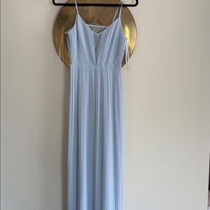 BCBG light blue pleated lace maxi gown sz 6 NWOT